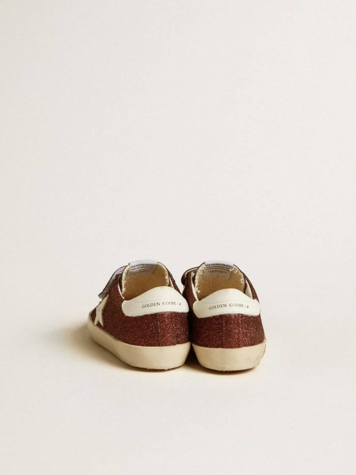 Old School Junior In Burgundy Glitter With Leather Star And Heel Tab Little Boys (1-3 Years) Kids Golden Goose