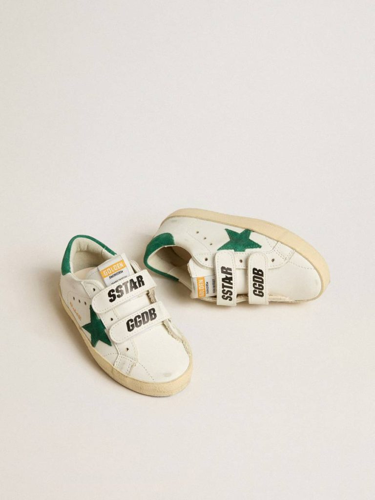 Old School Junior With Green Suede Star And Heel Tab Golden Goose Kids Little Boys (1-3 Years) White