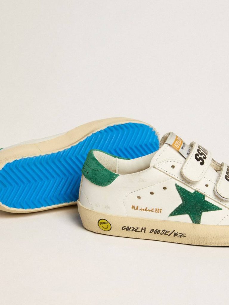 Old School Junior With Green Suede Star And Heel Tab Golden Goose Kids Little Boys (1-3 Years) White