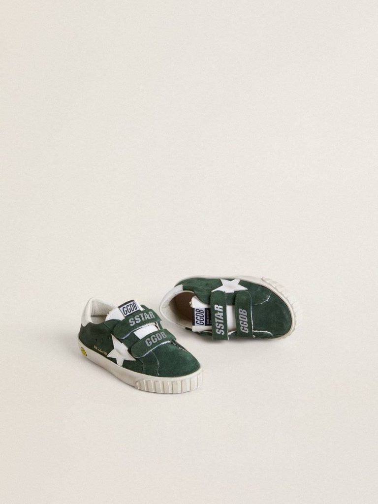 Old School Young In Green Suede With White Leather Star And Heel Tab Kids Boys (4-10 Years) Golden Goose