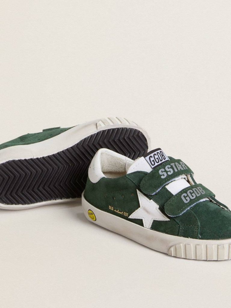 Old School Young In Green Suede With White Leather Star And Heel Tab Kids Boys (4-10 Years) Golden Goose