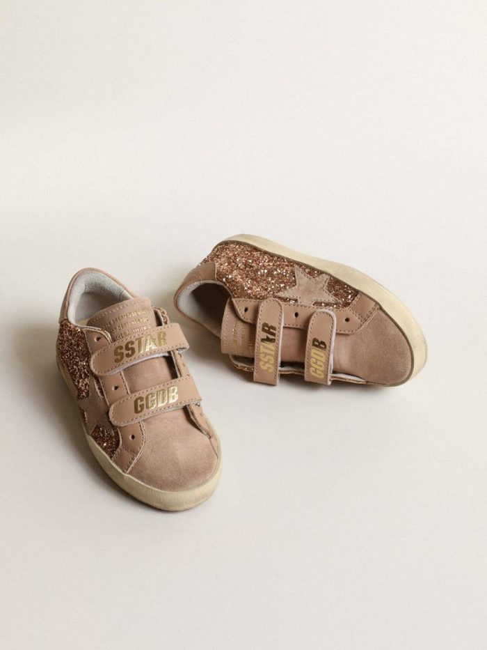Old School Young In Peach-Pink Glitter With Pink Suede Star Kids Golden Goose Girls (4-10 Years)