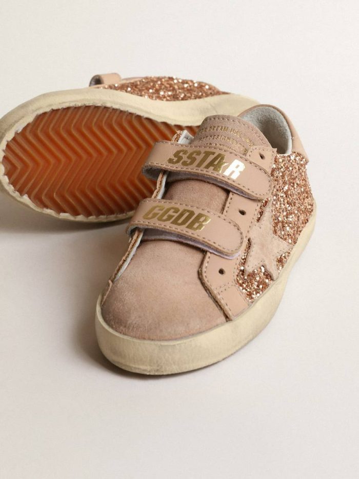 Old School Young In Peach-Pink Glitter With Pink Suede Star Kids Golden Goose Girls (4-10 Years)