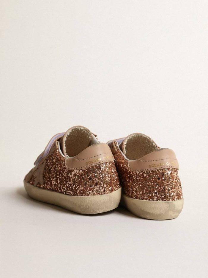 Old School Young In Peach-Pink Glitter With Pink Suede Star Kids Golden Goose Girls (4-10 Years)