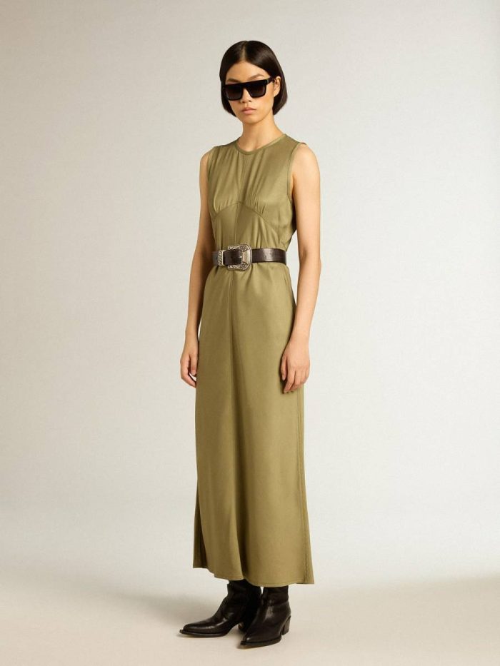 Olive-Colored Women's Midi Dress With Zip Fastening On The Back Olive Women Golden Goose Dresses & Jumpsuits