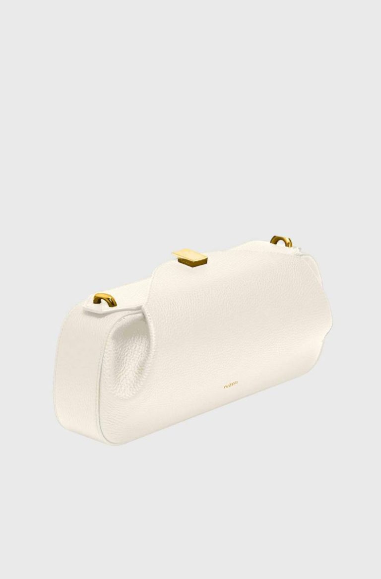Oyster Clutch - Bianco Pebble Grained Leather Women Yuzefi Clutches Bianco