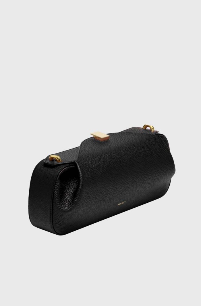 Oyster Clutch - Black Pebble Grained Leather Yuzefi Black Women Shoulder Bags