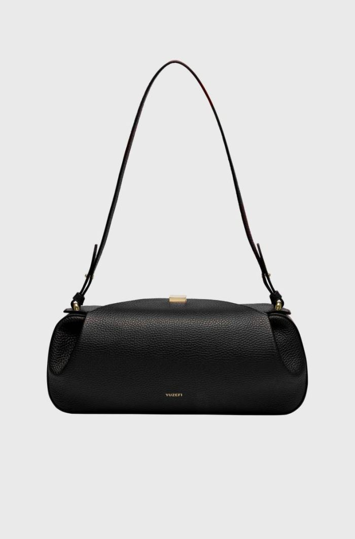 Oyster Clutch - Black Pebble Grained Leather Yuzefi Black Women Shoulder Bags