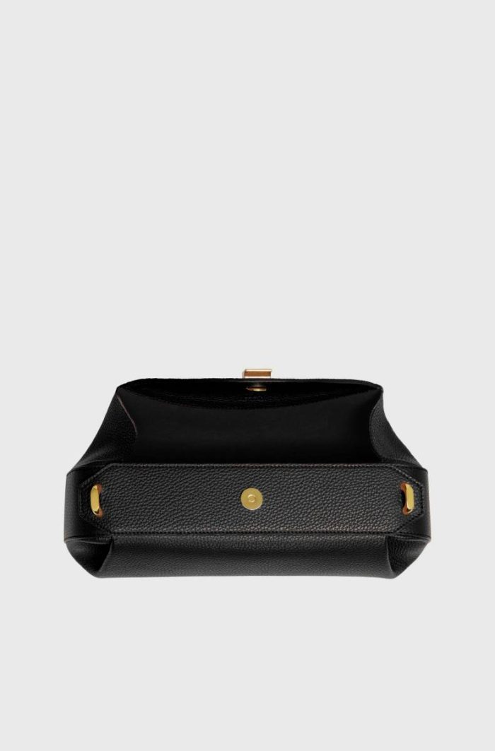 Oyster Clutch - Black Pebble Grained Leather Yuzefi Black Women Shoulder Bags