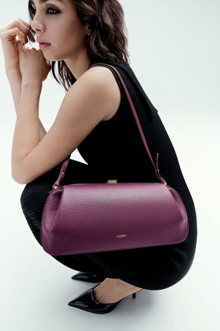 Oyster Clutch - Wine Pebble Grained Leather Women Shoulder Bags Yuzefi