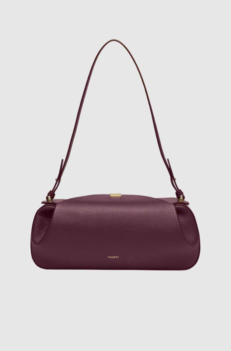 Oyster Clutch - Wine Pebble Grained Leather Women Shoulder Bags Yuzefi