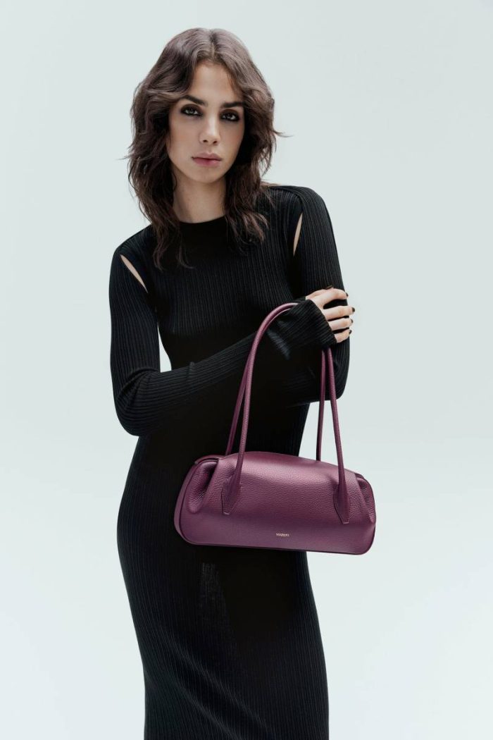 Oyster Shoulder Bag - Wine Pebble Grained Leather Shoulder Bags Wine Yuzefi Women