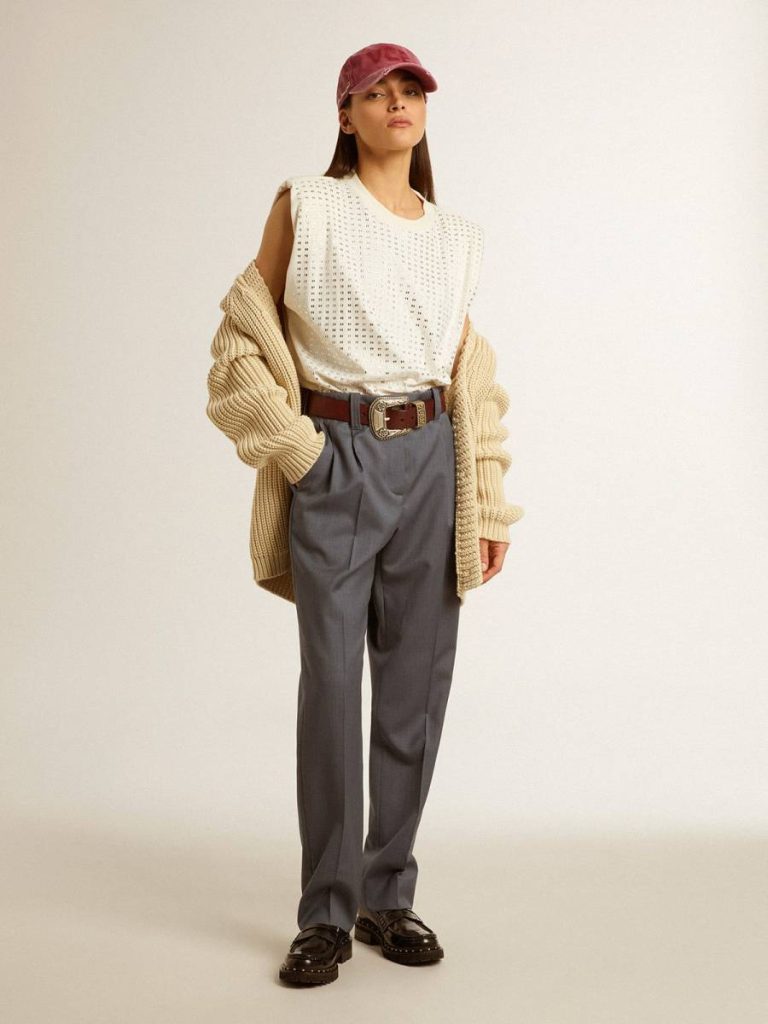 Parchment Women Women's Cotton Cardigan With Embroidery On The Front Knitwear Golden Goose