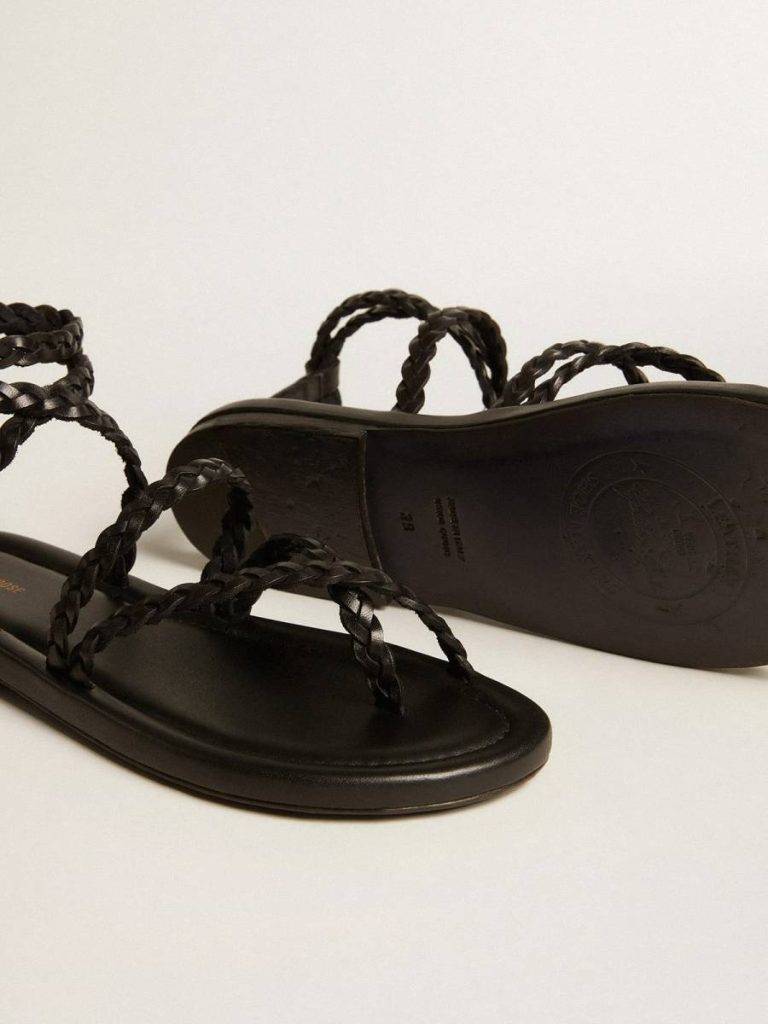 Penelope Flat Sandals In Black Leather Sandals Women Golden Goose