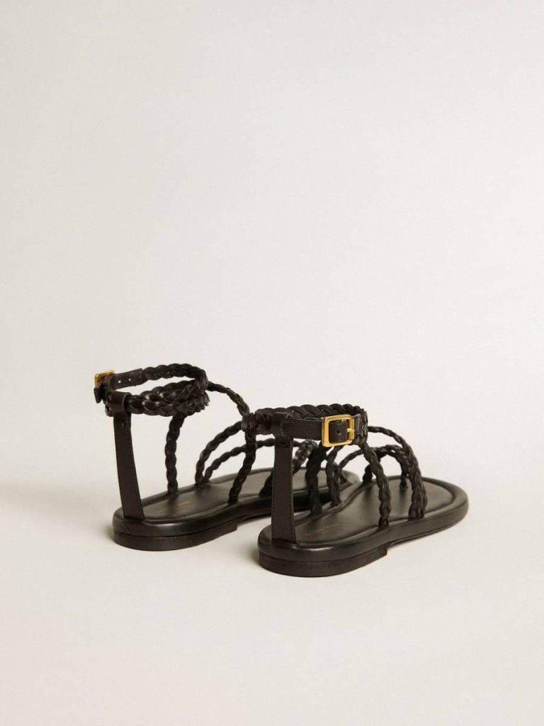Penelope Flat Sandals In Black Leather Sandals Women Golden Goose