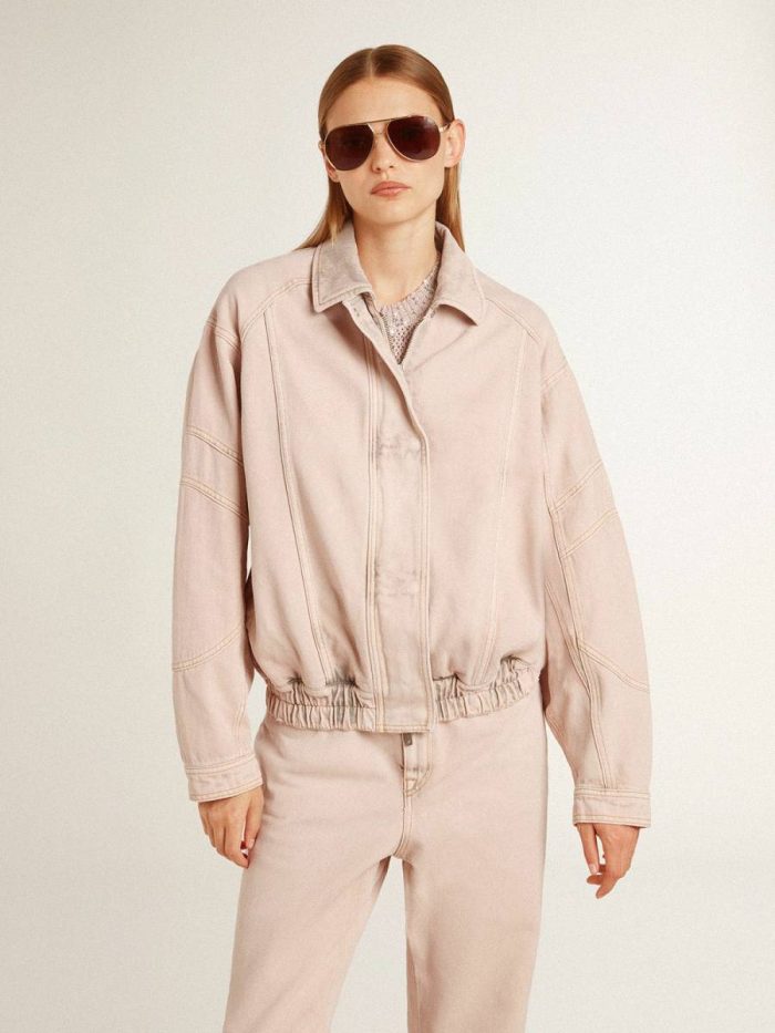 Pink Golden Goose Women's Pink Dyed Denim Bomber Jacket Coats & Jackets Women