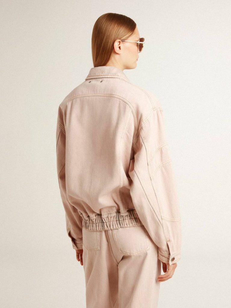 Pink Golden Goose Women's Pink Dyed Denim Bomber Jacket Coats & Jackets Women