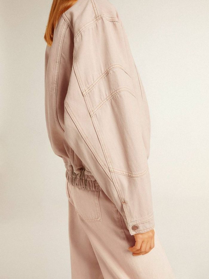 Pink Golden Goose Women's Pink Dyed Denim Bomber Jacket Coats & Jackets Women