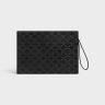 Pouch With Strap In Calfskin With Triomphe Embossed Black Tech Accessories Men Celine