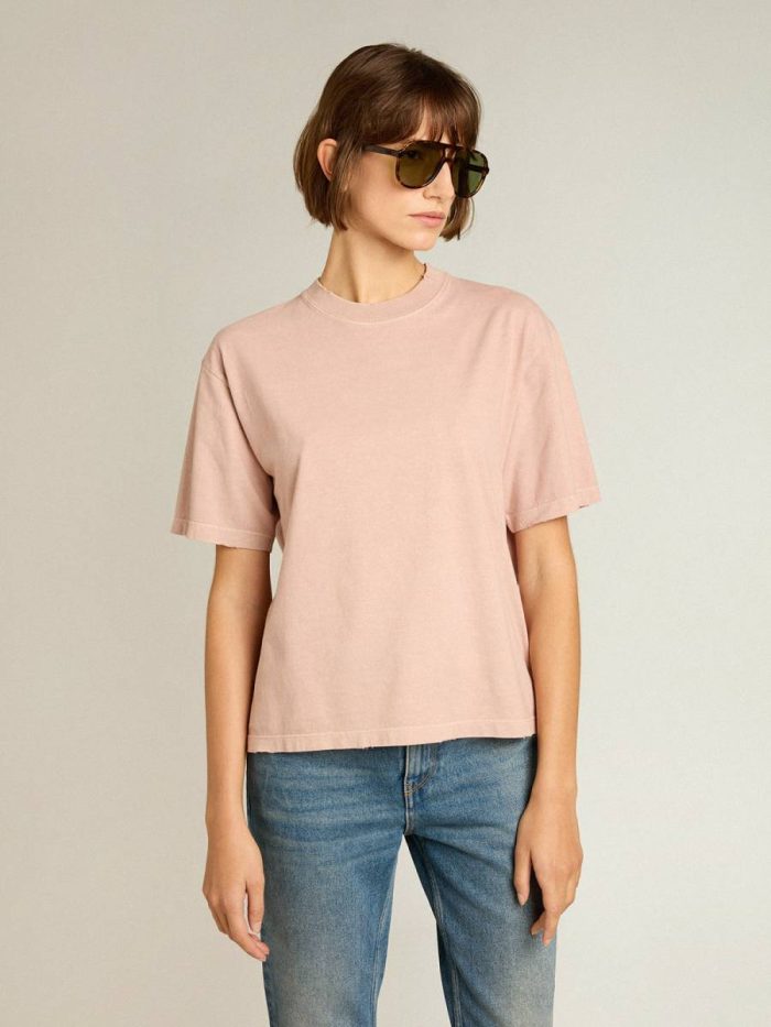 Powder Pink T-Shirts & Tops Powder-Pink T-Shirt With Reverse Logo On The Back - Jersey Capsule Women Golden Goose