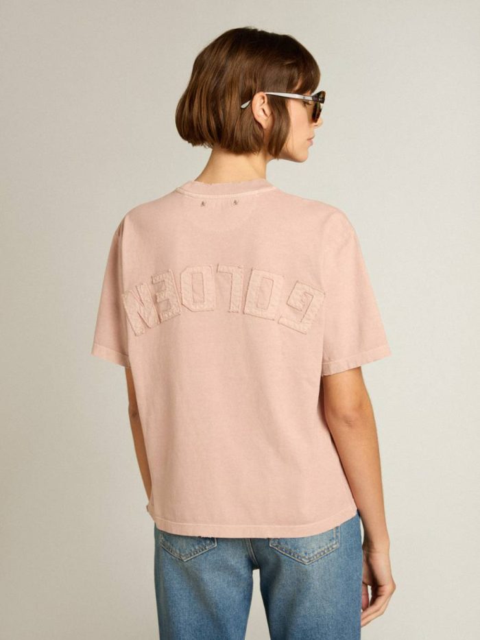 Powder Pink T-Shirts & Tops Powder-Pink T-Shirt With Reverse Logo On The Back - Jersey Capsule Women Golden Goose