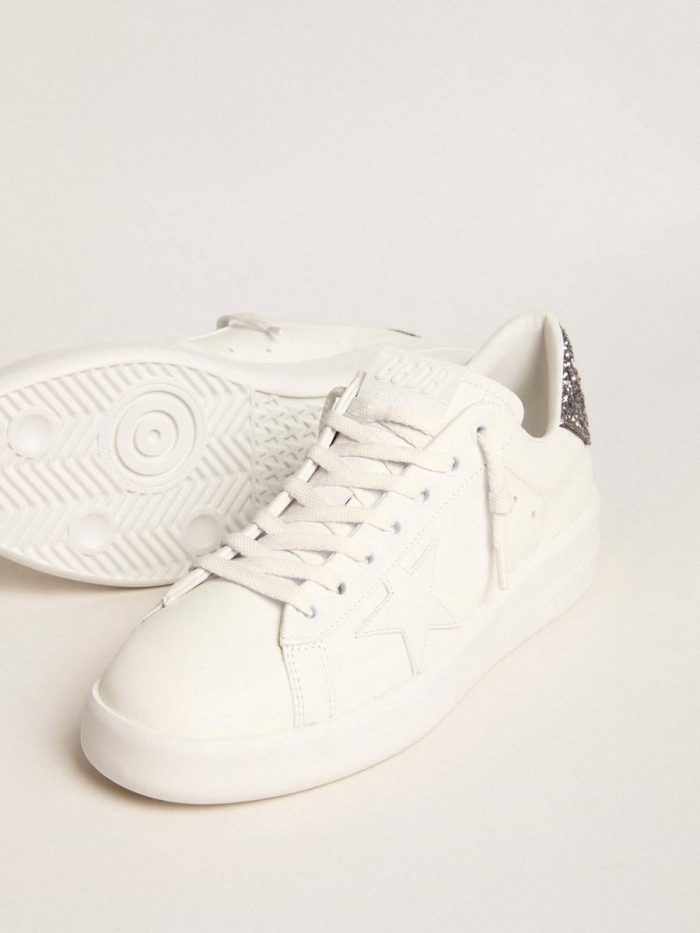 Purestar White Women’s Purestar With White Leather Star And Anthracite Glitter Heel Tab Women Golden Goose
