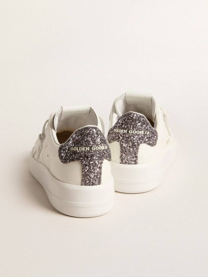Purestar White Women’s Purestar With White Leather Star And Anthracite Glitter Heel Tab Women Golden Goose