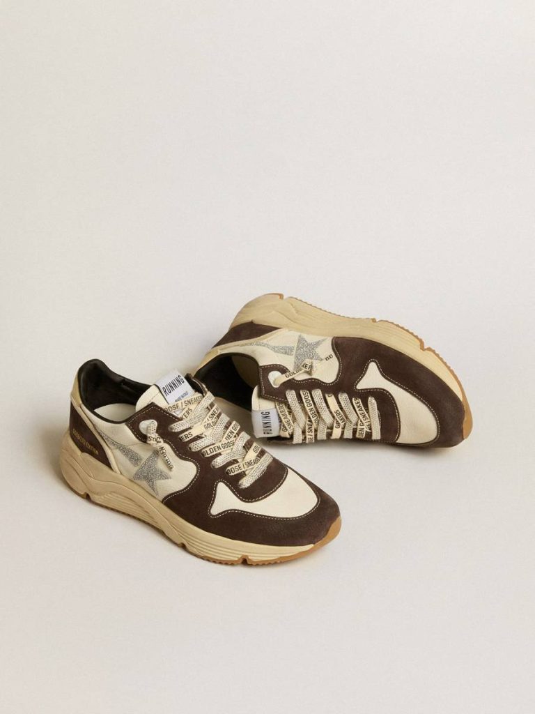 Running Sole Golden Goose Women Running Sole Ltd In Nappa And Brown Suede With A Swarovski Crystal Star