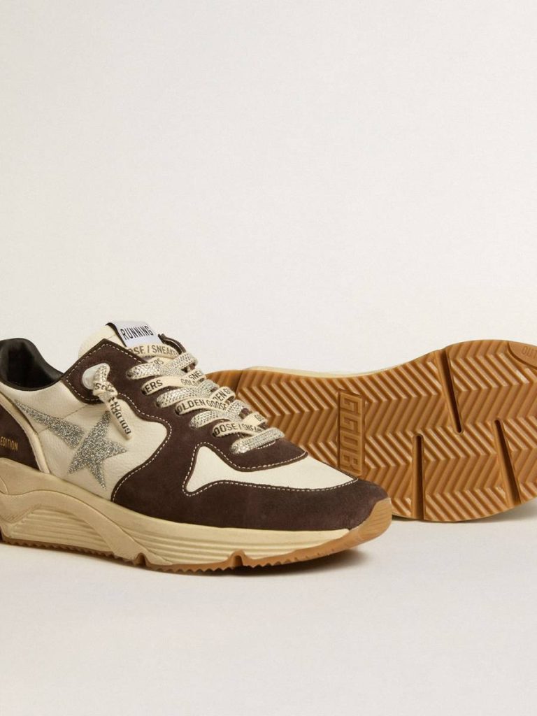 Running Sole Golden Goose Women Running Sole Ltd In Nappa And Brown Suede With A Swarovski Crystal Star