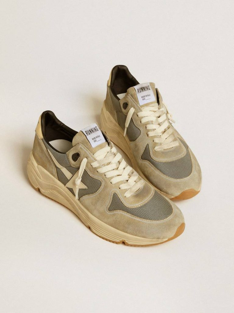 Running Sole In Gray Suede With White Star And White Heel Tab Running Sole Men Golden Goose