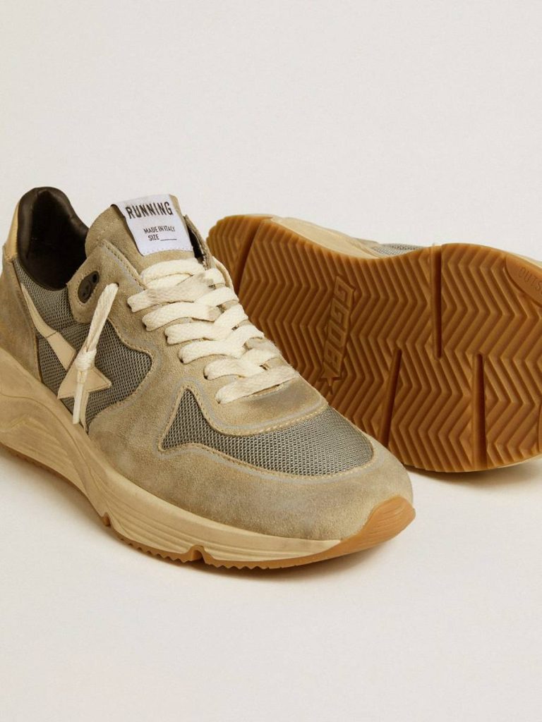Running Sole In Gray Suede With White Star And White Heel Tab Running Sole Men Golden Goose