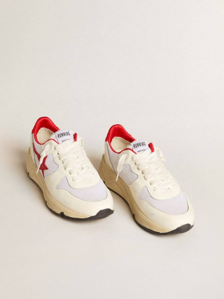 Running Sole Ltd In White Nappa And Nylon With A Red Leather Star Women Running Sole Golden Goose