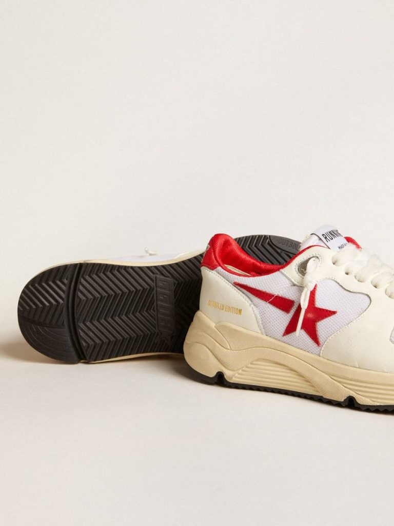 Running Sole Ltd In White Nappa And Nylon With A Red Leather Star Women Running Sole Golden Goose