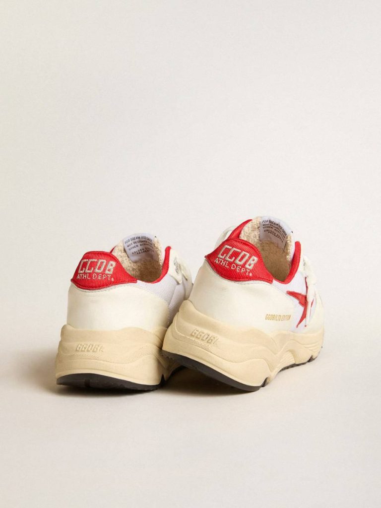 Running Sole Ltd In White Nappa And Nylon With A Red Leather Star Women Running Sole Golden Goose
