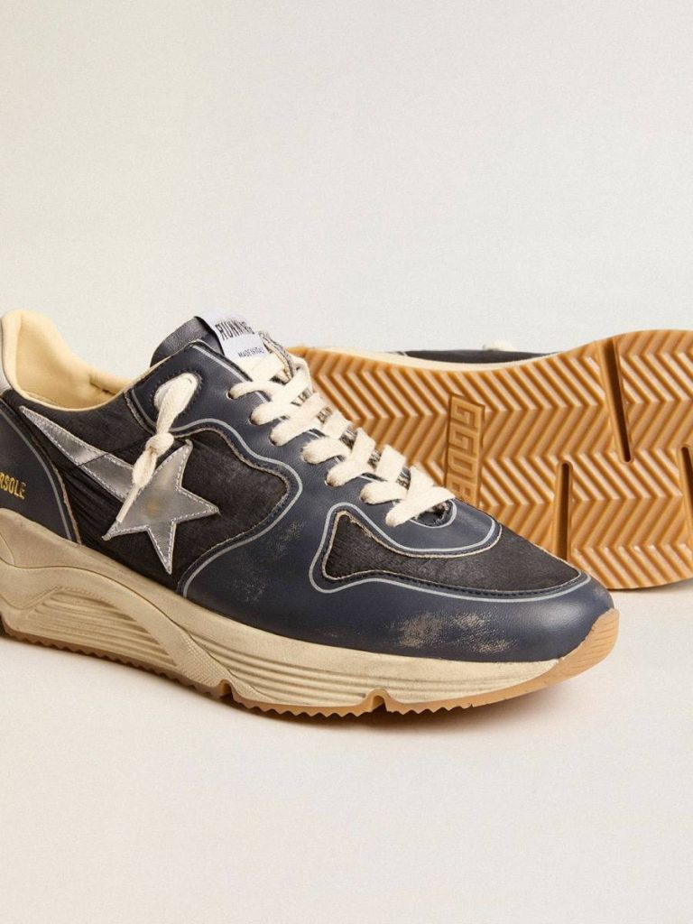 Running Sole Men Men’s Running Sole In Dark Blue Nappa Leather And Black Nylon With A Silver Star Golden Goose