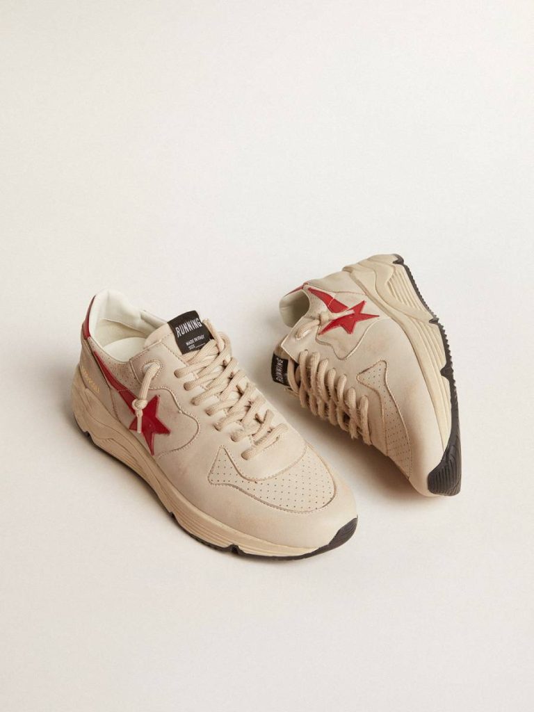 Running Sole Men Men's Running Sole In Gray Nappa Leather With Red Nappa Leather Star And Heel Tab Golden Goose