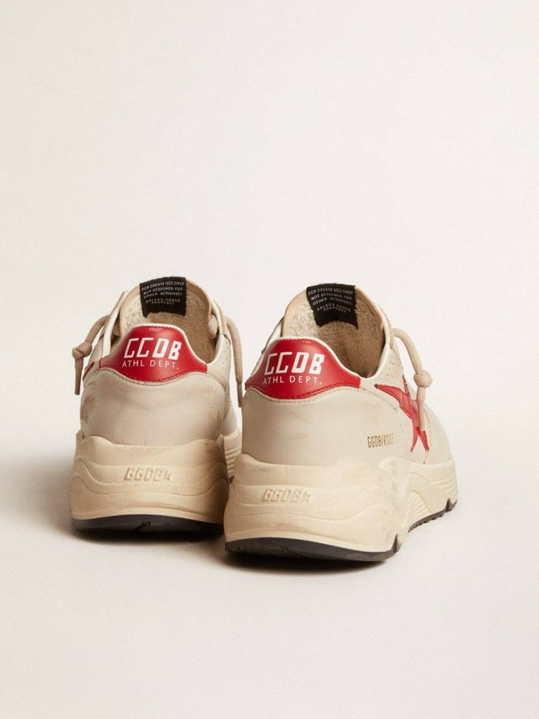 Running Sole Men Men's Running Sole In Gray Nappa Leather With Red Nappa Leather Star And Heel Tab Golden Goose