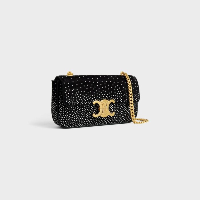 Shoulder Bags Chain Shoulder Bag Claude In Suede Goatskin With Strass Women Celine Black