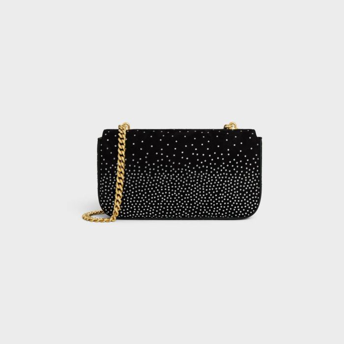 Shoulder Bags Chain Shoulder Bag Claude In Suede Goatskin With Strass Women Celine Black