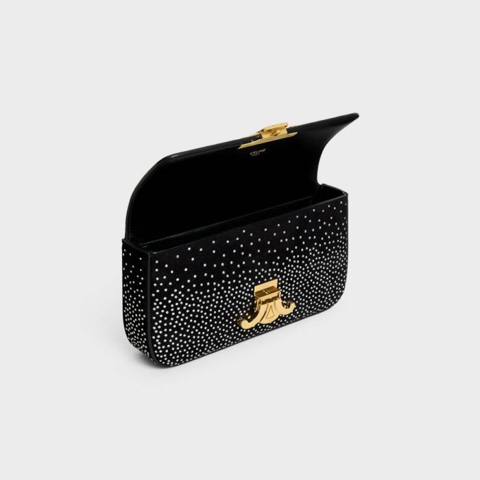 Shoulder Bags Chain Shoulder Bag Claude In Suede Goatskin With Strass Women Celine Black