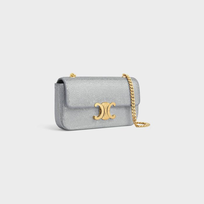 Shoulder Bags Women Silver Celine Chain Shoulder Bag Claude In Suede Calfskin With Strass