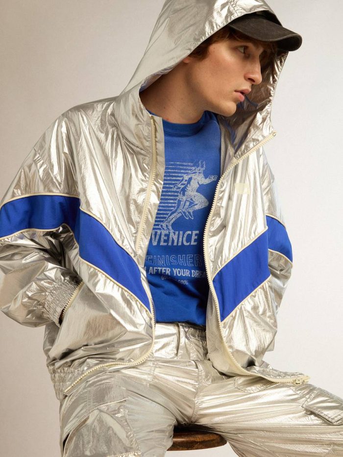 Silver Men Golden Goose Coats & Jackets Men's Windcheater In Silver Technical Fabric