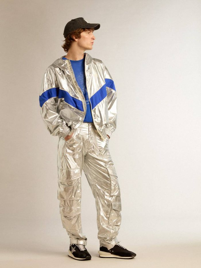 Silver Men Golden Goose Coats & Jackets Men's Windcheater In Silver Technical Fabric