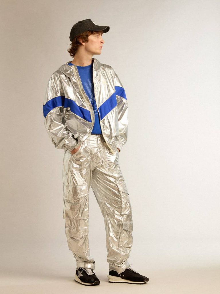 Silver Men Golden Goose Coats & Jackets Men's Windcheater In Silver Technical Fabric