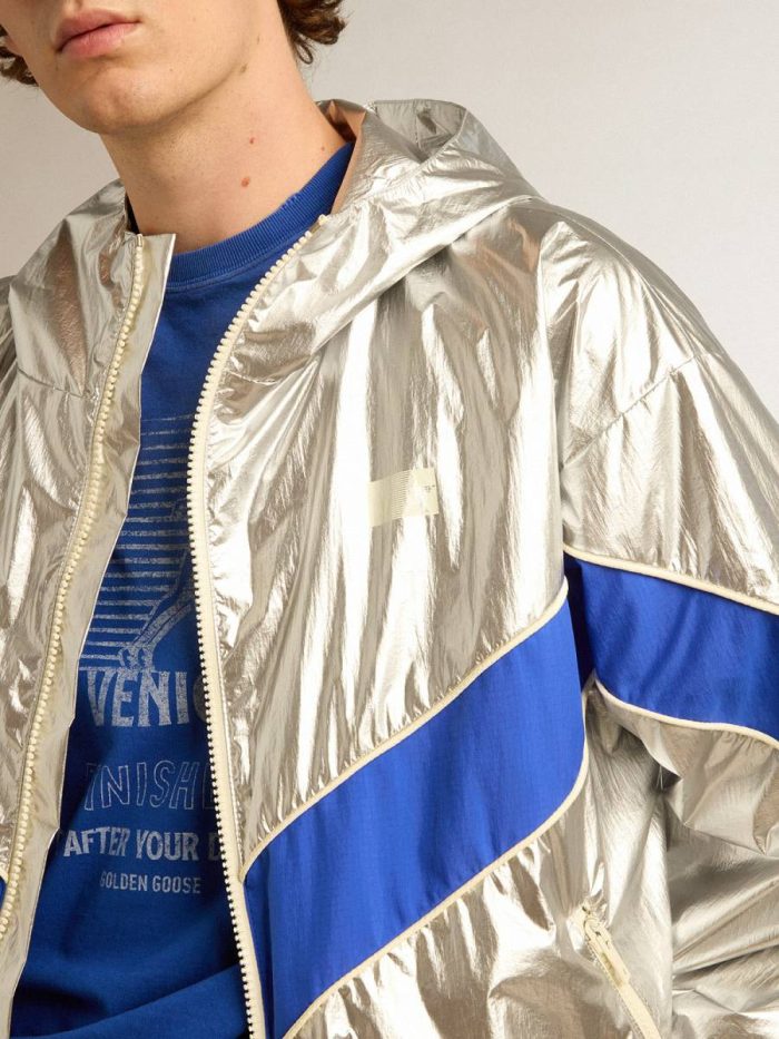 Silver Men Golden Goose Coats & Jackets Men's Windcheater In Silver Technical Fabric