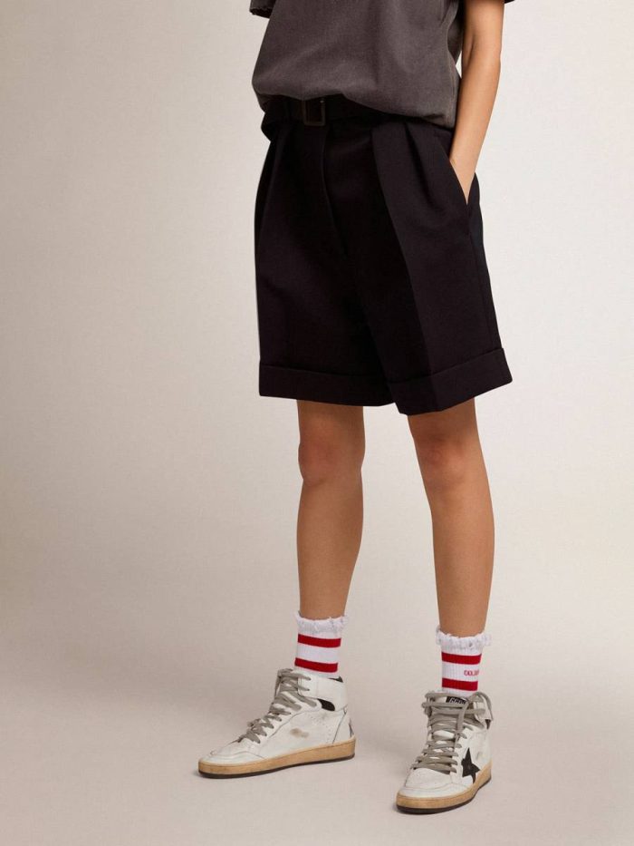 Skirts & Shorts Golden Goose Women's Shorts In Black Wool Gabardine With Waist Belt Black Women