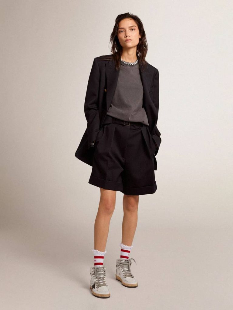 Skirts & Shorts Golden Goose Women's Shorts In Black Wool Gabardine With Waist Belt Black Women