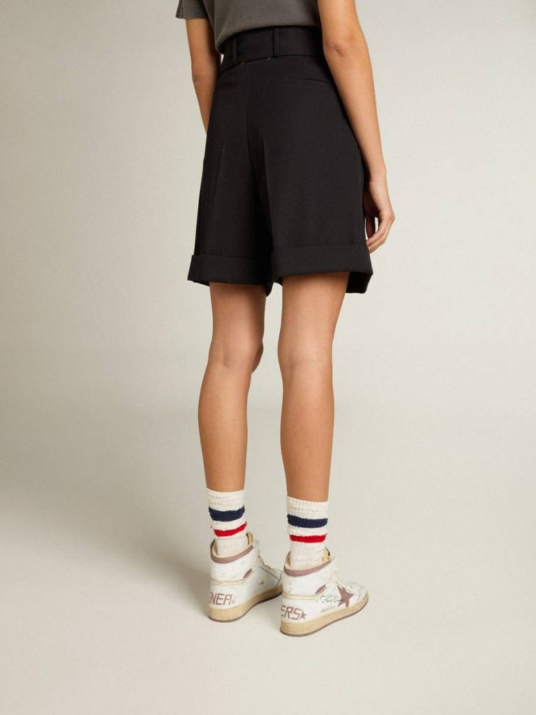 Skirts & Shorts Golden Goose Women's Shorts In Black Wool Gabardine With Waist Belt Black Women