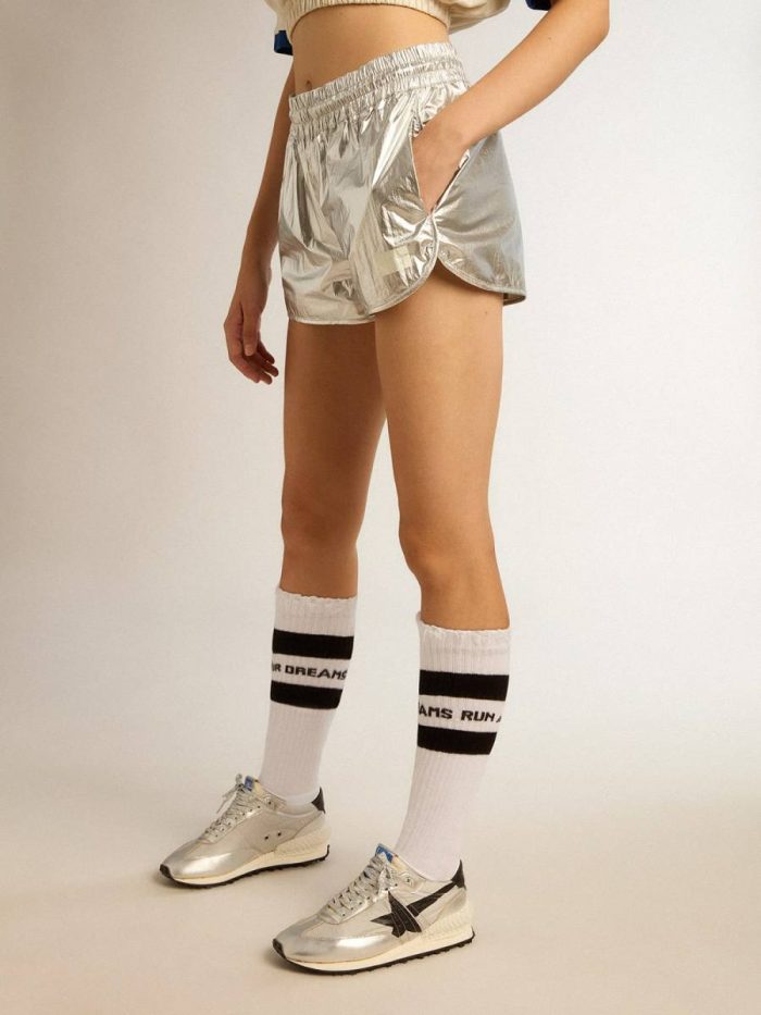 Skirts & Shorts Women Women’s Running Shorts In Silver Fabric Silver Golden Goose