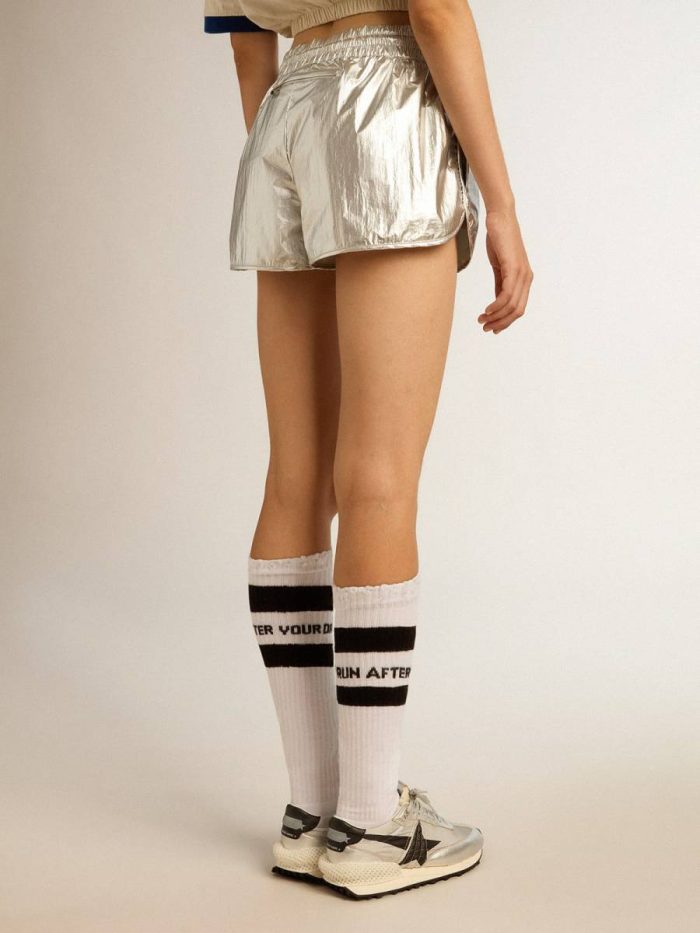 Skirts & Shorts Women Women’s Running Shorts In Silver Fabric Silver Golden Goose